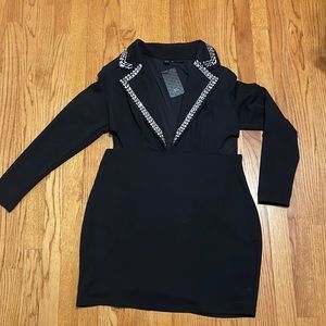 Rhinestone Black Cut Out Dress